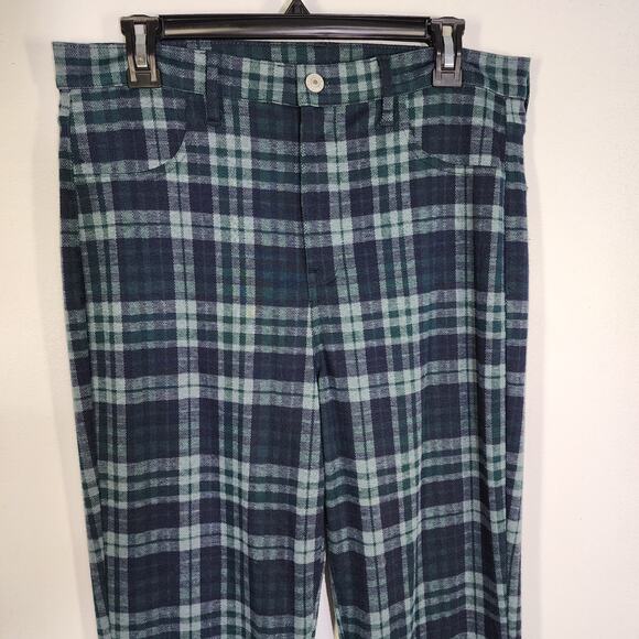 American Eagle Womens Flare Pants 12 Long Green Blue Plaid Knit Super Hi-Rise - Picture 4 of 11